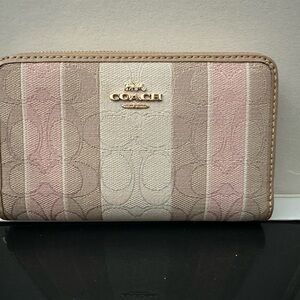 Coach Beige and Pink Striped Wallet
